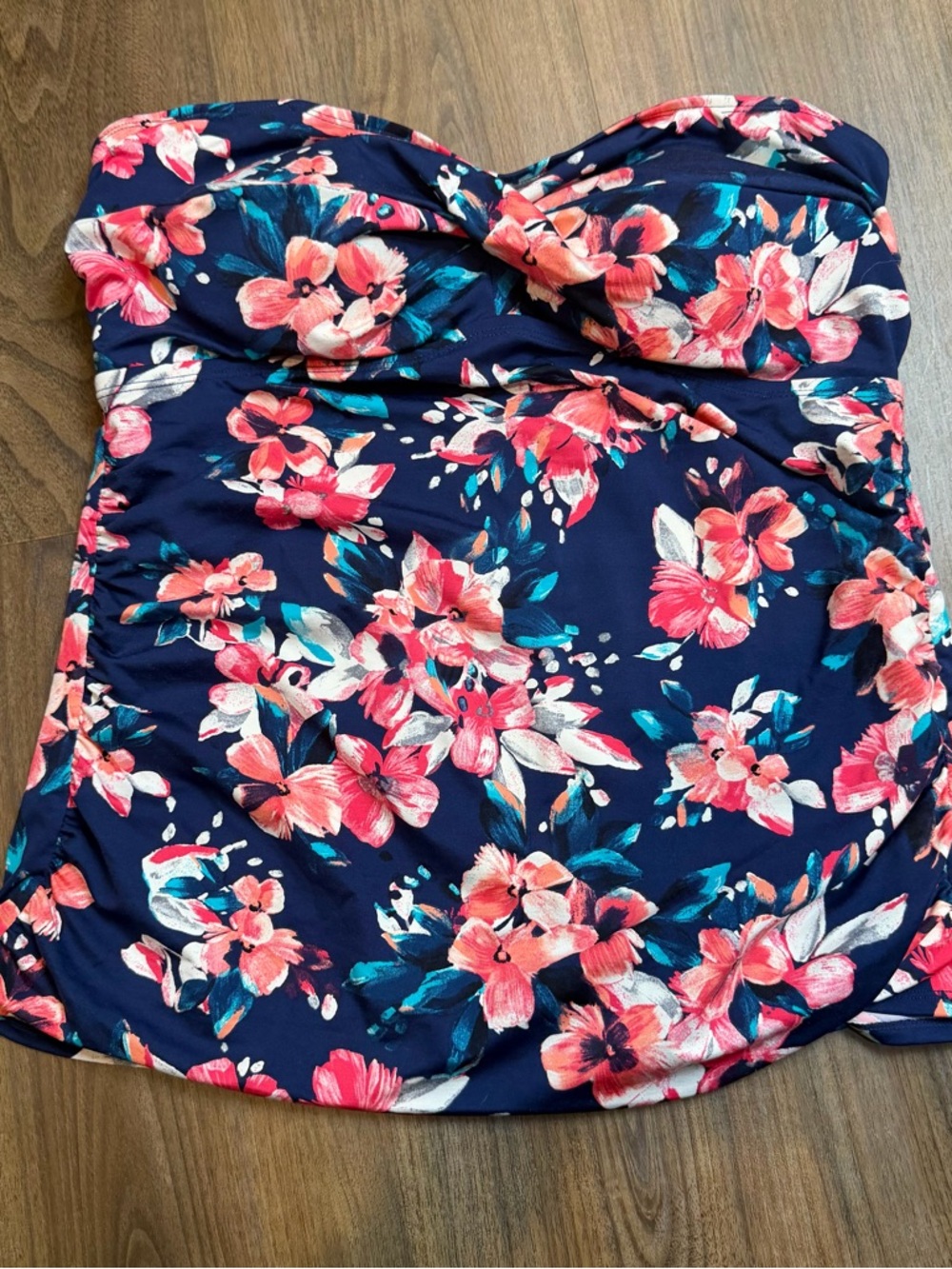 Merona Navy Floral Strapless Swim Dress - Pink & Teal Flowers Sz L